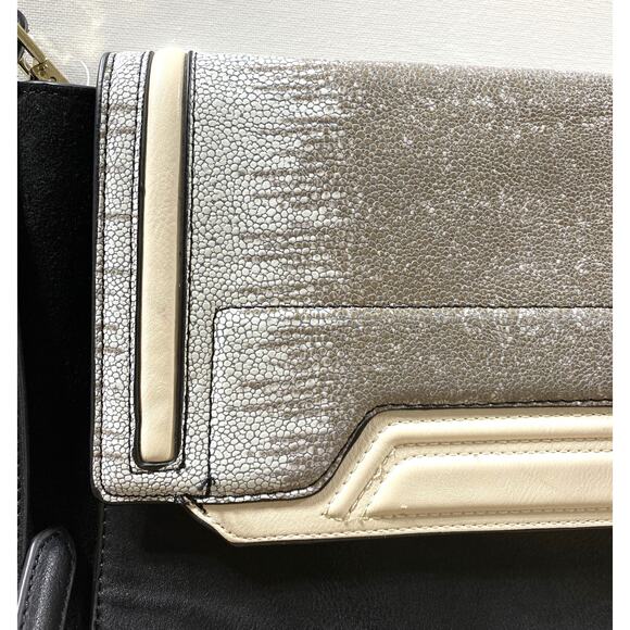 Zara Basics Black Shoulder Bag with Fold Over Flap Gray and Taupe NEW - Picture 2 of 8